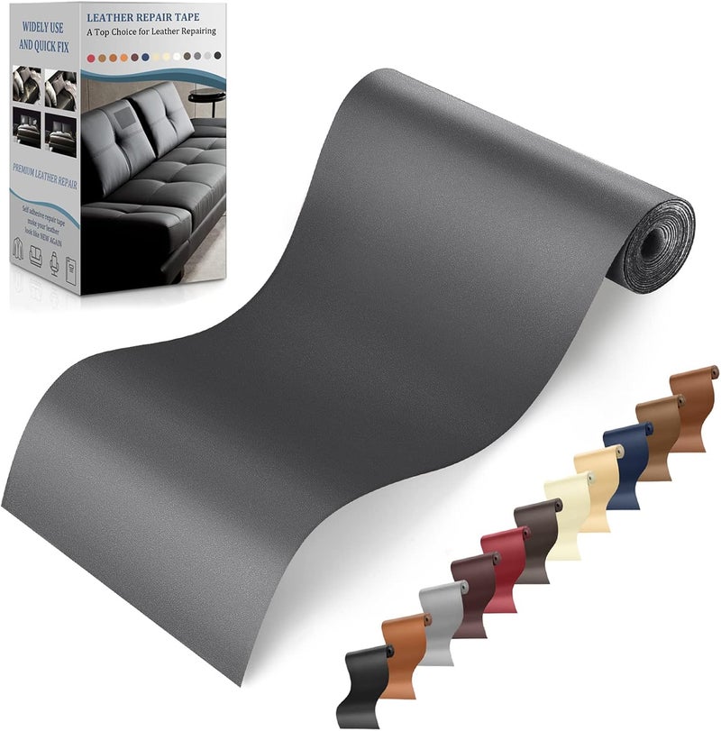 YAFLC Self Adhesive Leather Repair Tape Kit, 4"x 63" Leather Repair Patch for Furniture, Leather Repair Patch for Car seat, Sofas, Couch, Boat Seat Darker Grey - Image 1